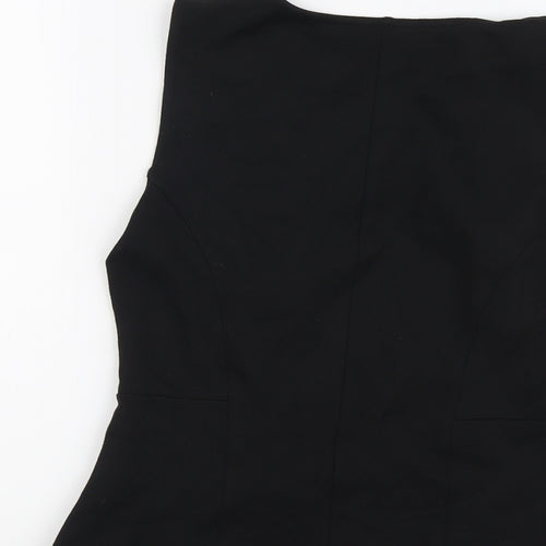 Warehouse Womens Black Floral Viscose Basic Tank Size 12 Round Neck