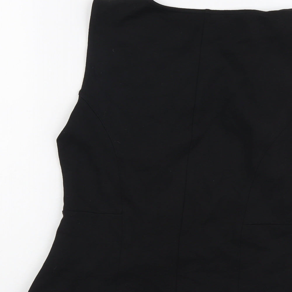 Warehouse Womens Black Floral Viscose Basic Tank Size 12 Round Neck