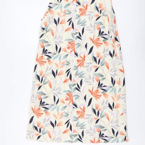 Marks and Spencer Womens Multicoloured Floral Linen A-Line Size 14 Round Neck Pullover