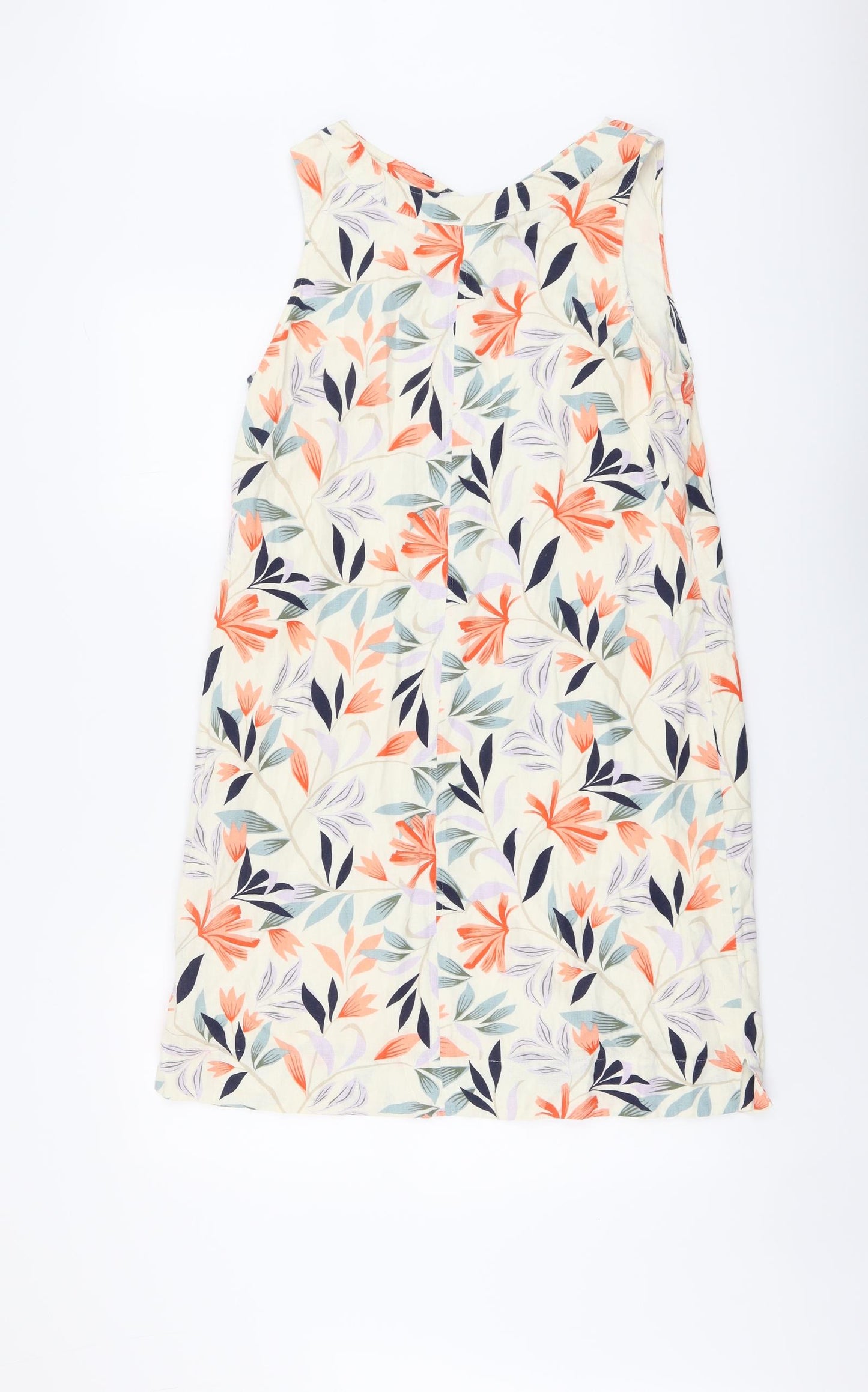 Marks and Spencer Womens Multicoloured Floral Linen A-Line Size 14 Round Neck Pullover