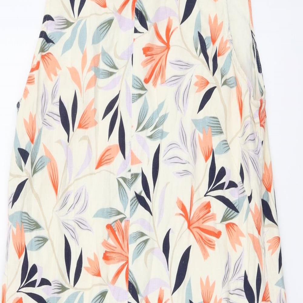 Marks and Spencer Womens Multicoloured Floral Linen A-Line Size 14 Round Neck Pullover