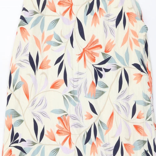 Marks and Spencer Womens Multicoloured Floral Linen A-Line Size 14 Round Neck Pullover