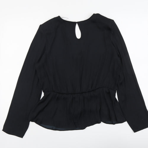 Marks and Spencer Womens Black Polyester Basic Blouse Size 14 V-Neck