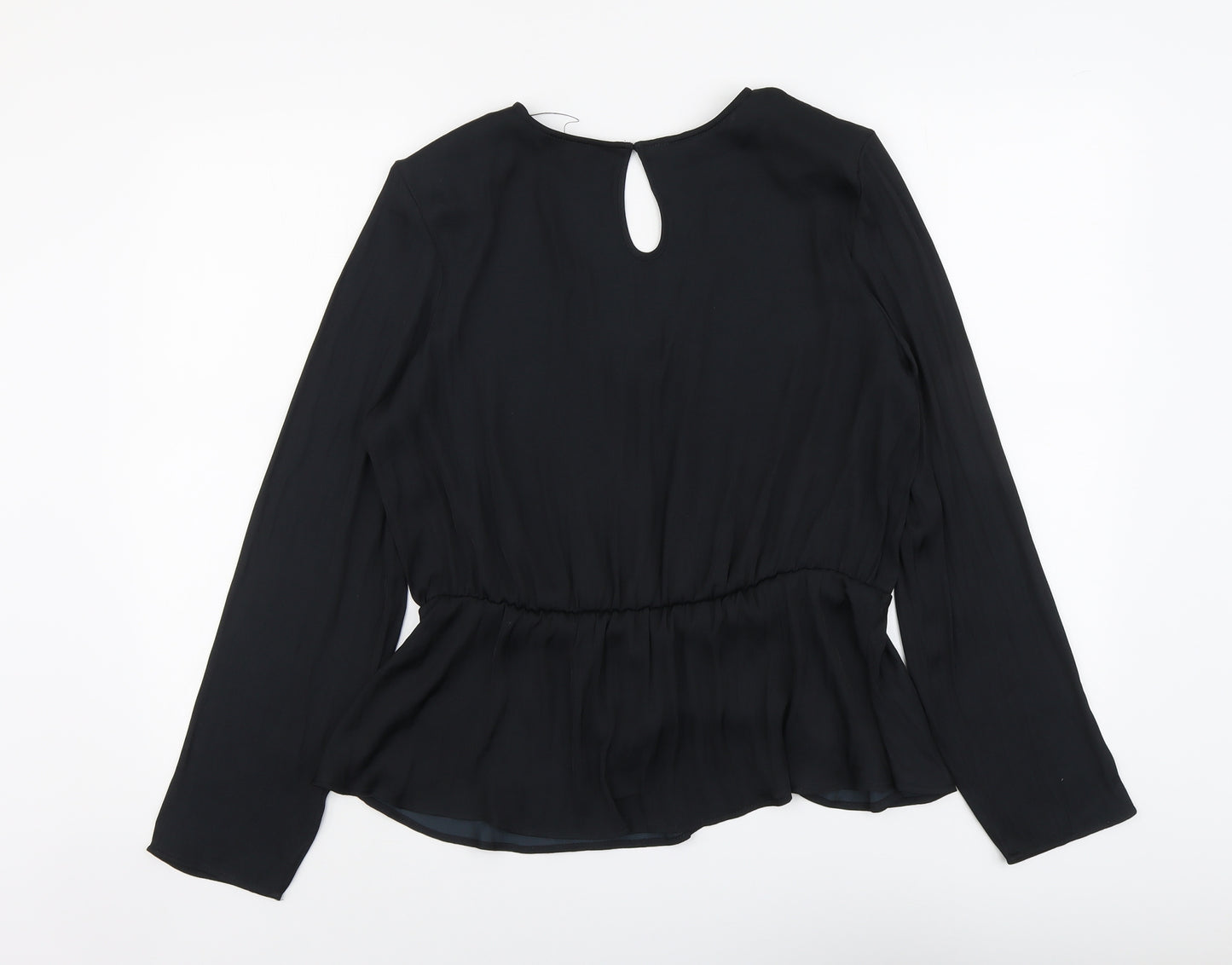 Marks and Spencer Womens Black Polyester Basic Blouse Size 14 V-Neck