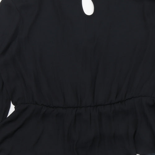 Marks and Spencer Womens Black Polyester Basic Blouse Size 14 V-Neck