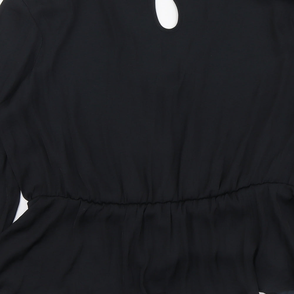 Marks and Spencer Womens Black Polyester Basic Blouse Size 14 V-Neck