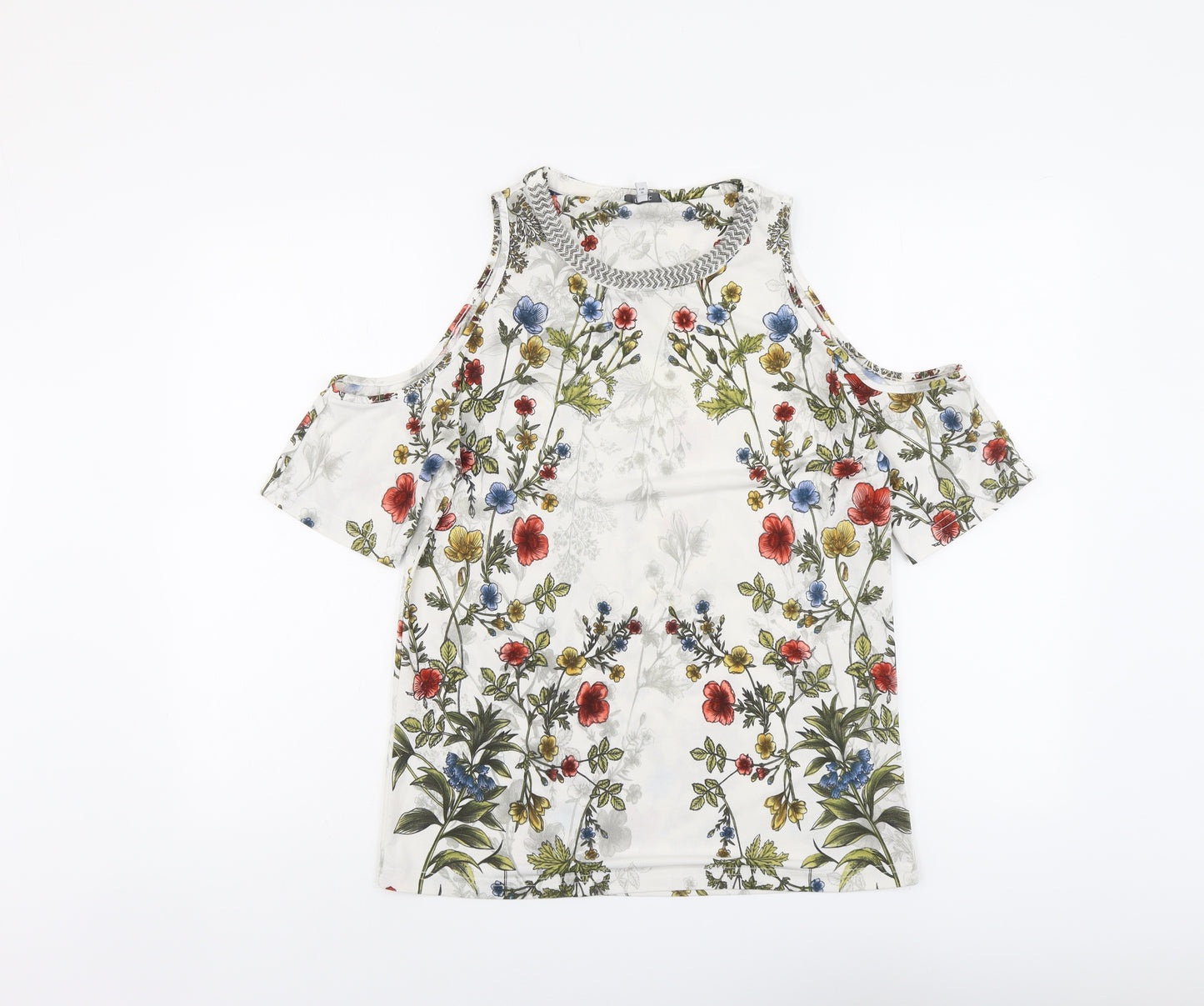 NEXT Womens Multicoloured Floral Polyester Basic Blouse Size 8 Round Neck - Cold Shoulder