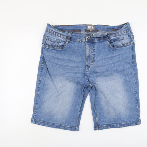 Fluid Mens Blue Cotton Bermuda Shorts Size 2XL L11 in Regular Button