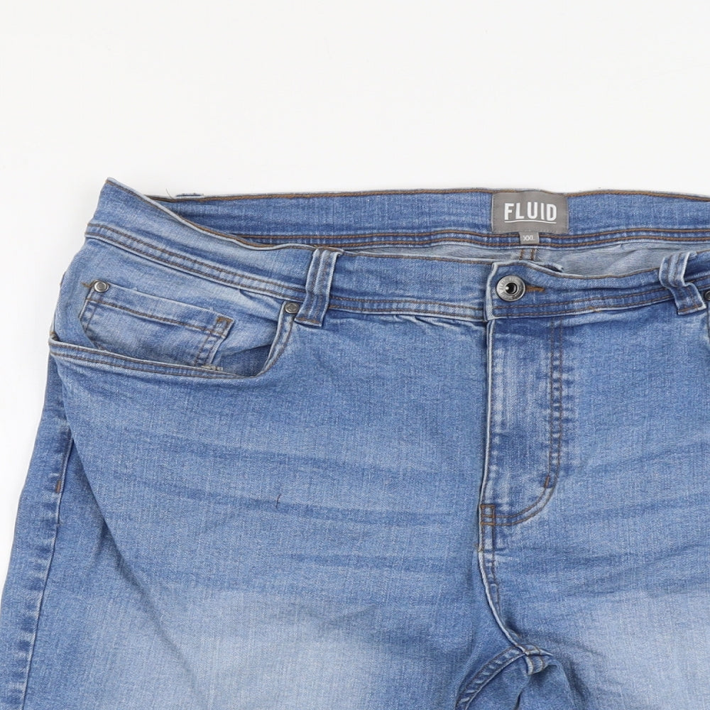 Fluid Mens Blue Cotton Bermuda Shorts Size 2XL L11 in Regular Button