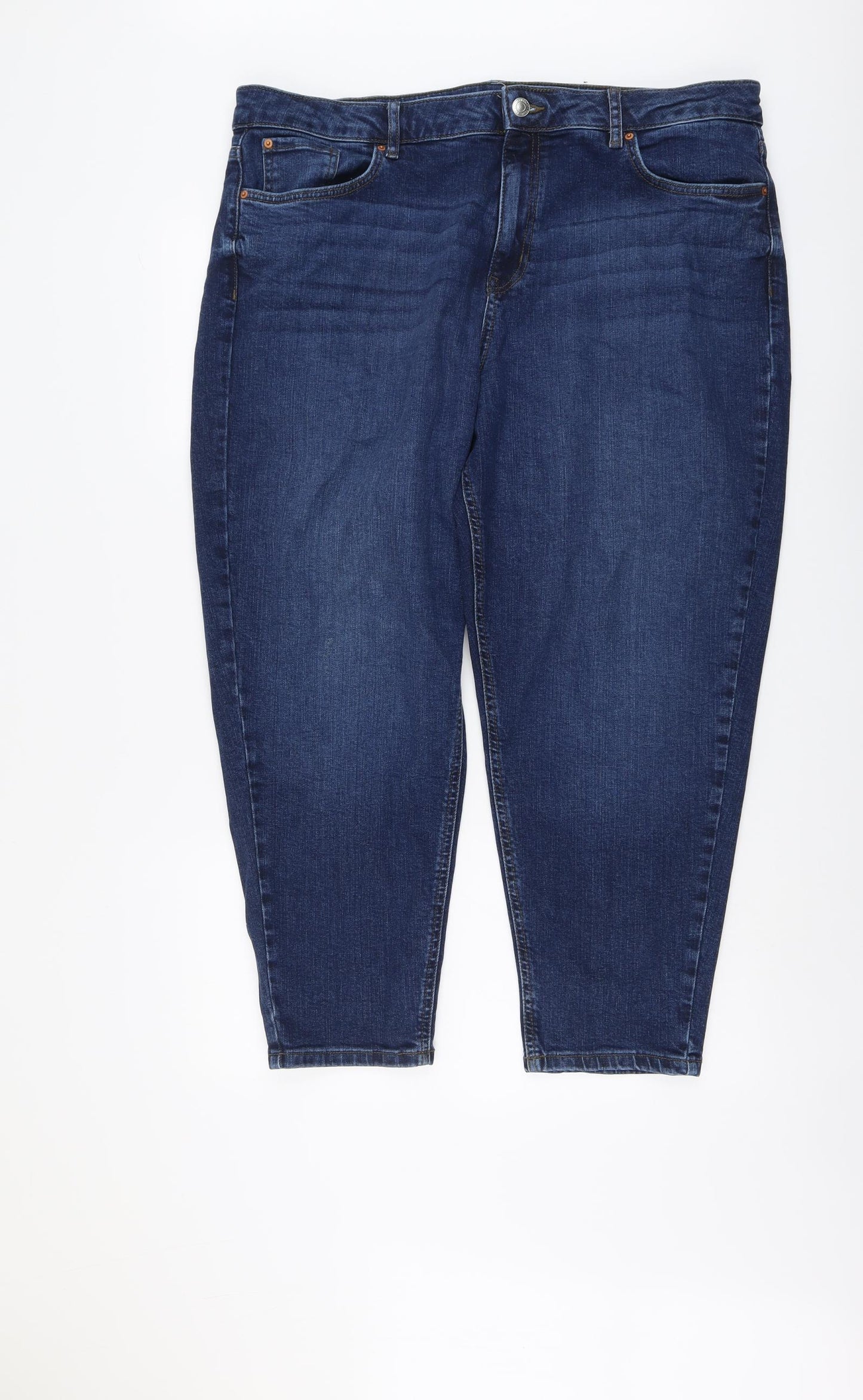 Marks and Spencer Womens Blue Cotton Tapered Jeans Size 20 L25 in Regular Button