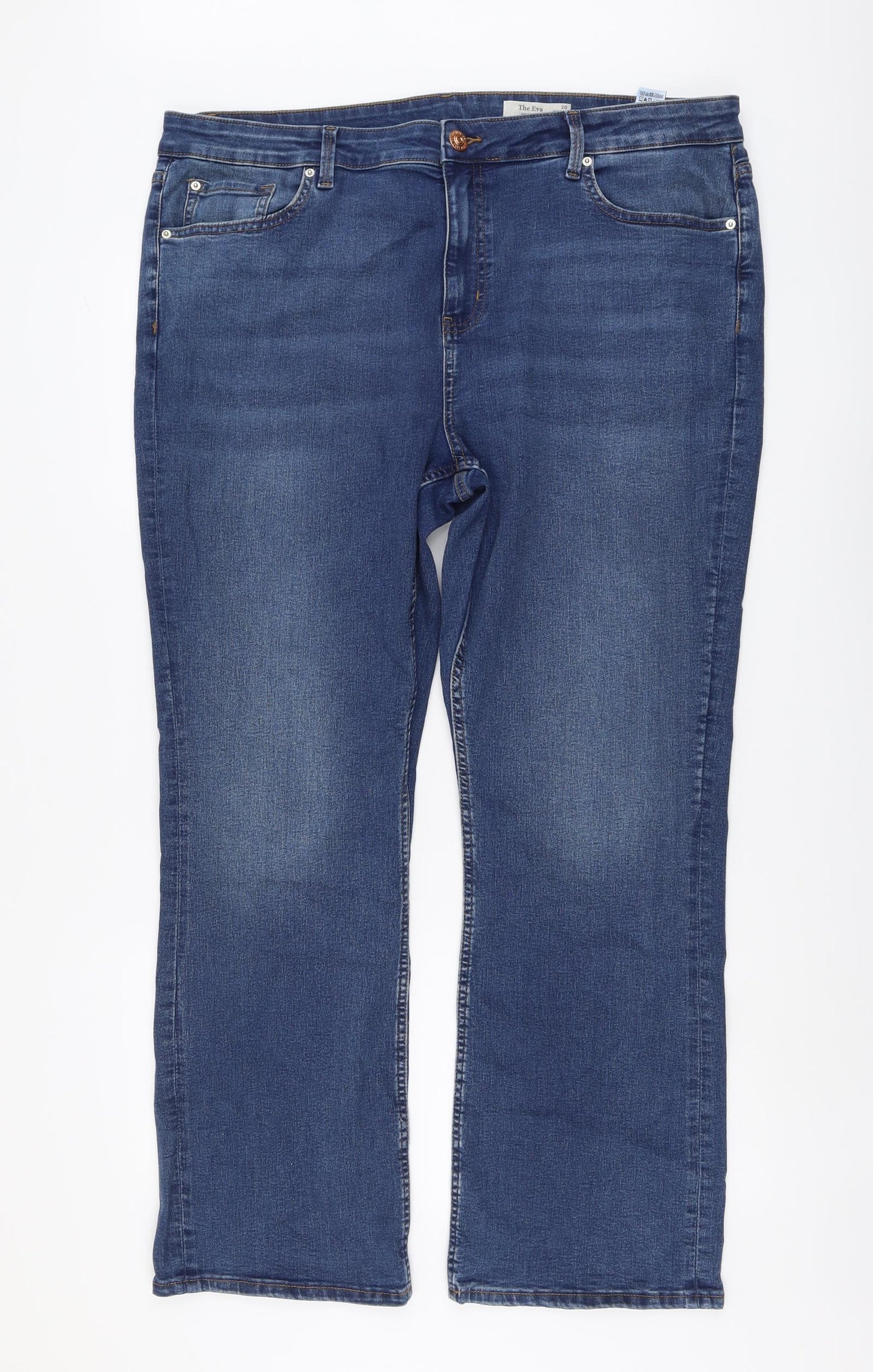 Marks and Spencer Womens Blue Cotton Bootcut Jeans Size 20 L29 in Regular Button