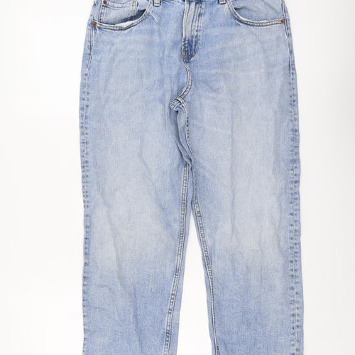 Marks and Spencer Womens Blue Cotton Boyfriend Jeans Size 12 L24 in Regular Button
