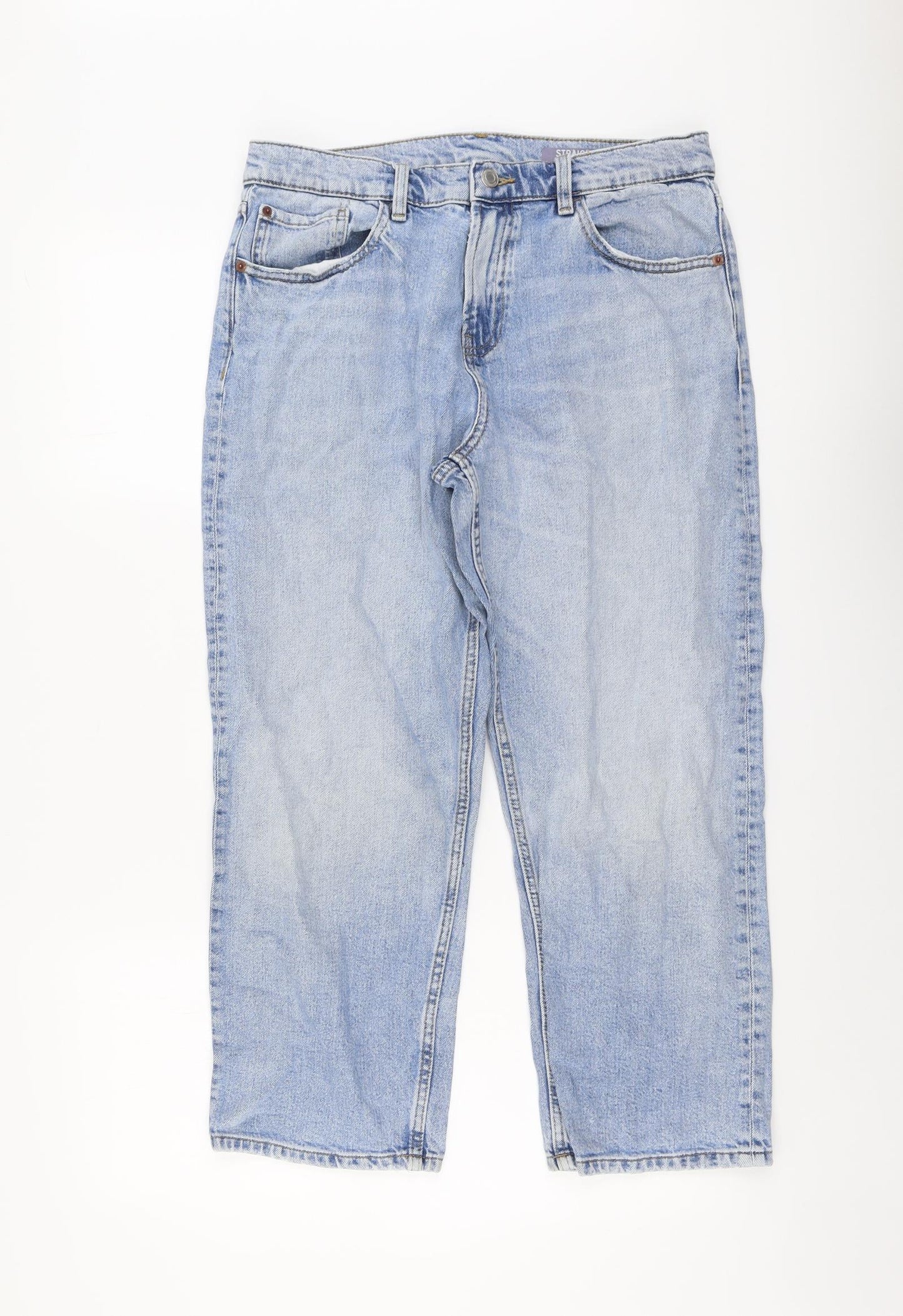 Marks and Spencer Womens Blue Cotton Boyfriend Jeans Size 12 L24 in Regular Button