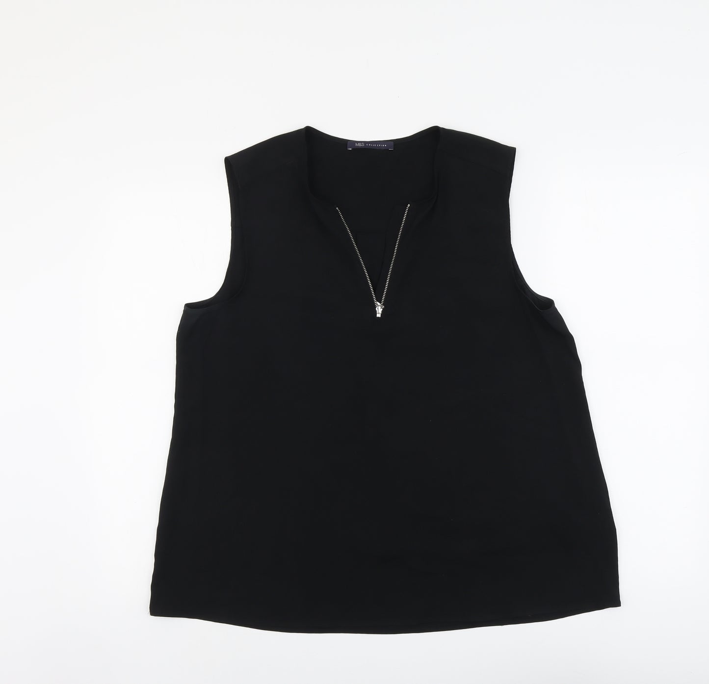 Marks and Spencer Womens Black Polyester Basic Tank Size 14 V-Neck