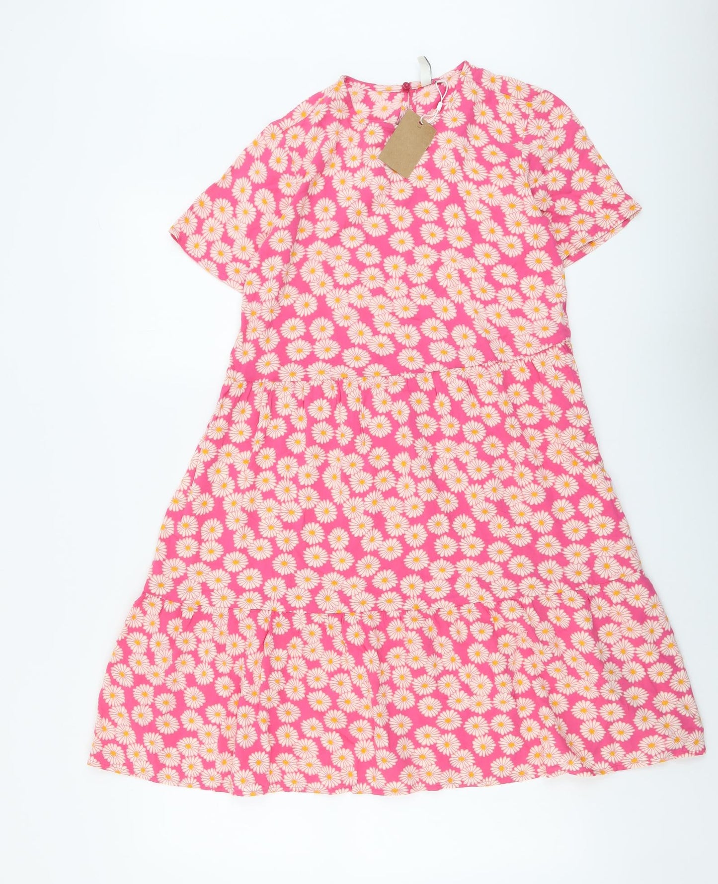 Pieces Girls Pink Floral Viscose Skater Dress Size 13-14 Years Round Neck Pullover - Daisy Print