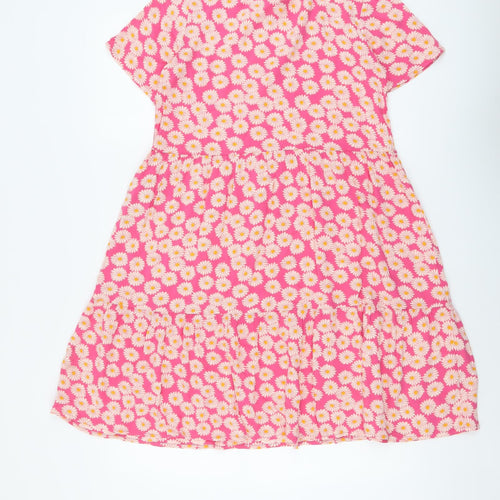 Pieces Girls Pink Floral Viscose Skater Dress Size 13-14 Years Round Neck Pullover - Daisy Print
