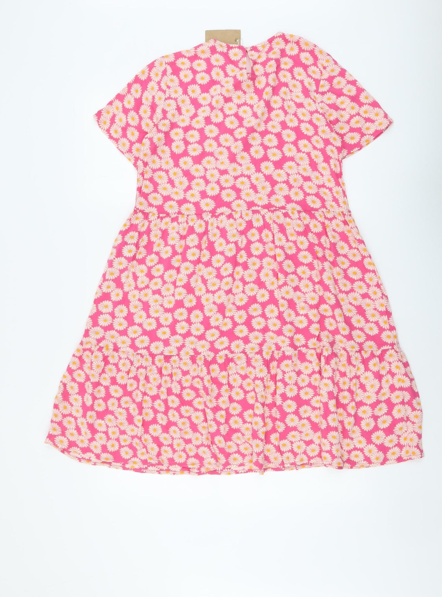 Pieces Girls Pink Floral Viscose Skater Dress Size 13-14 Years Round Neck Pullover - Daisy Print