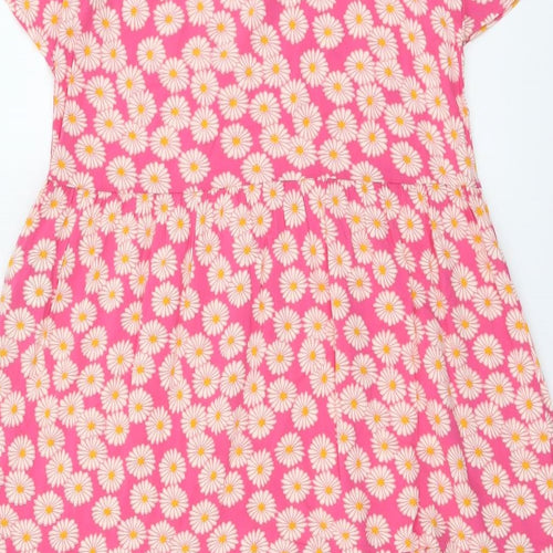 Pieces Girls Pink Floral Viscose Skater Dress Size 13-14 Years Round Neck Pullover - Daisy Print
