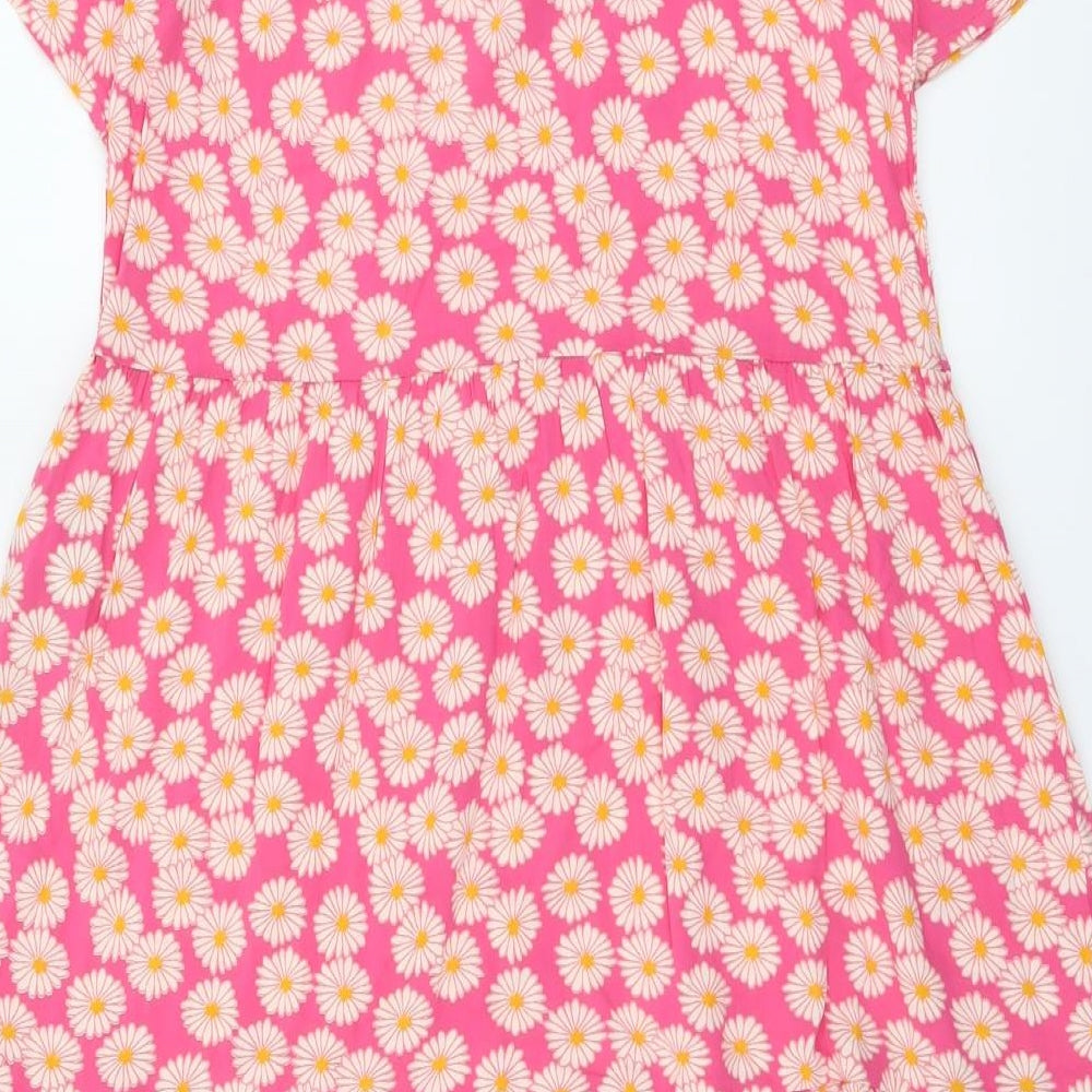 Pieces Girls Pink Floral Viscose Skater Dress Size 13-14 Years Round Neck Pullover - Daisy Print