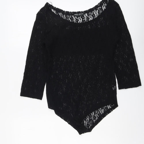 Select Womens Black Geometric Polyester Bodysuit One-Piece Size 14 Snap