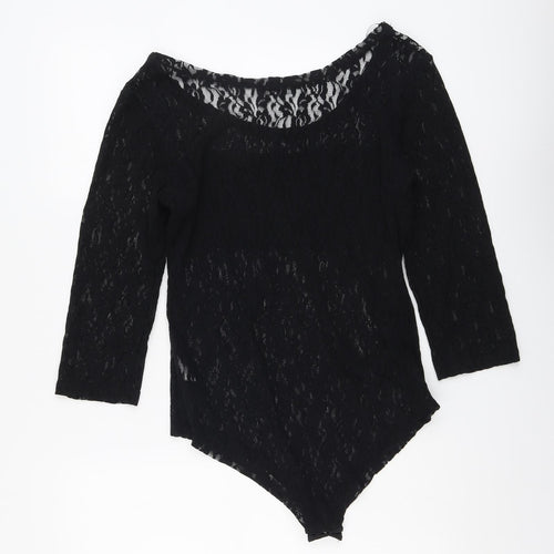 Select Womens Black Geometric Polyester Bodysuit One-Piece Size 14 Snap