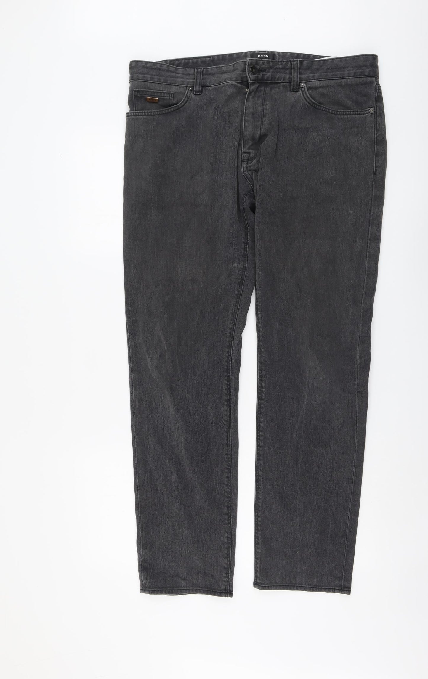 HUGO BOSS Mens Grey Cotton Straight Jeans Size 36 in L32 in Regular Button