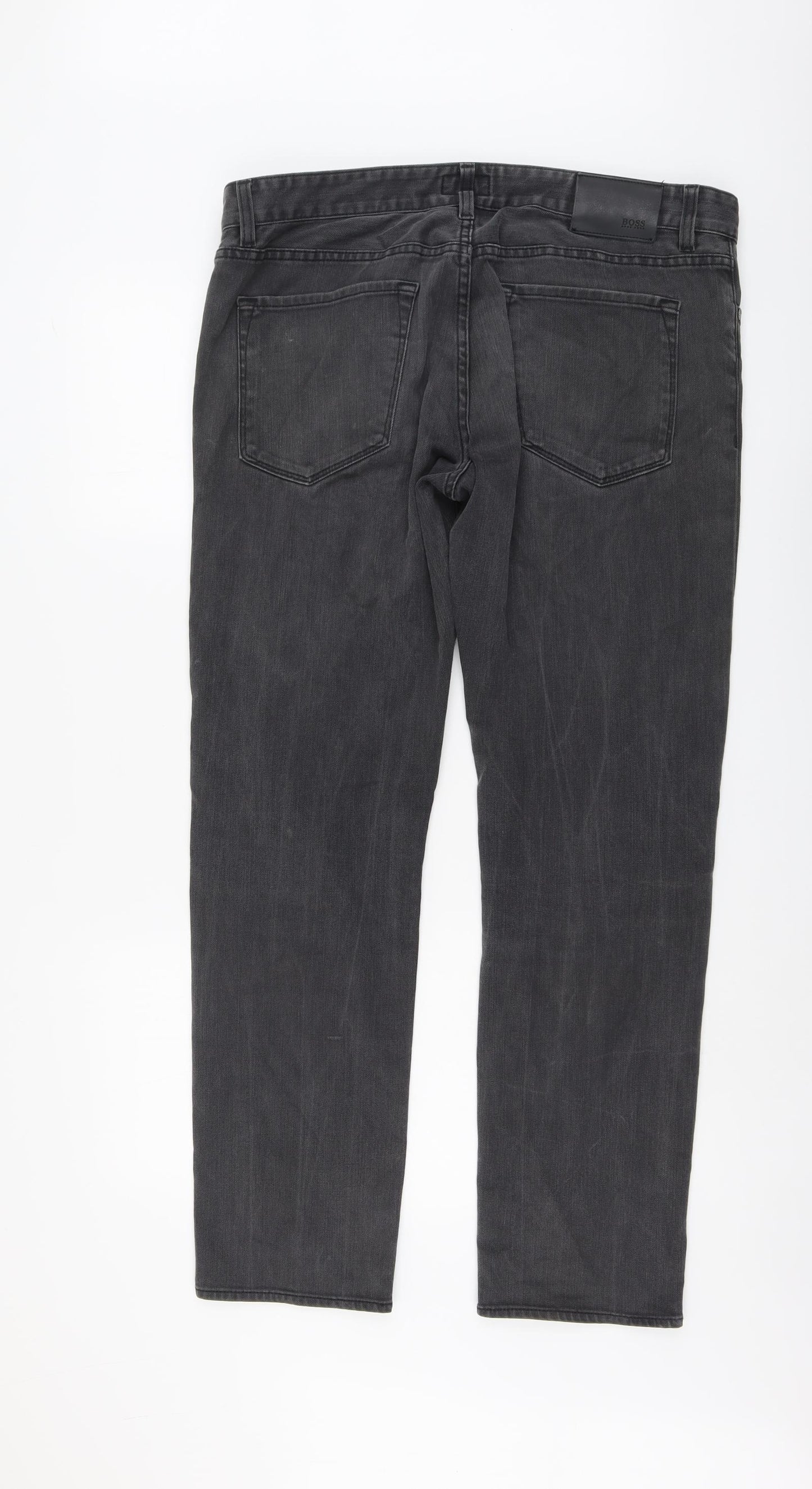 HUGO BOSS Mens Grey Cotton Straight Jeans Size 36 in L32 in Regular Button