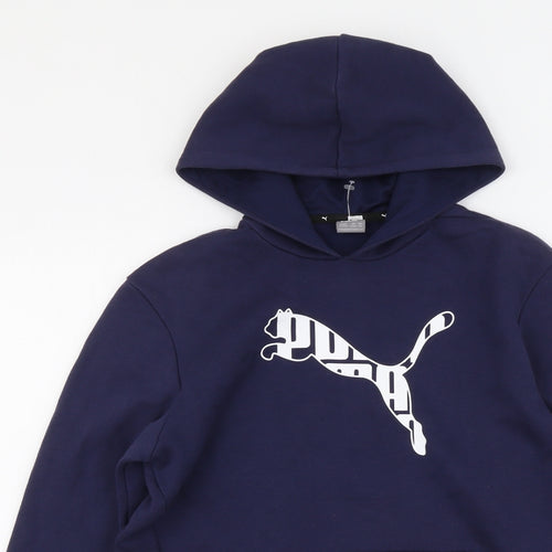 PUMA Boys Blue Cotton Pullover Hoodie Size 15-16 Years Pullover