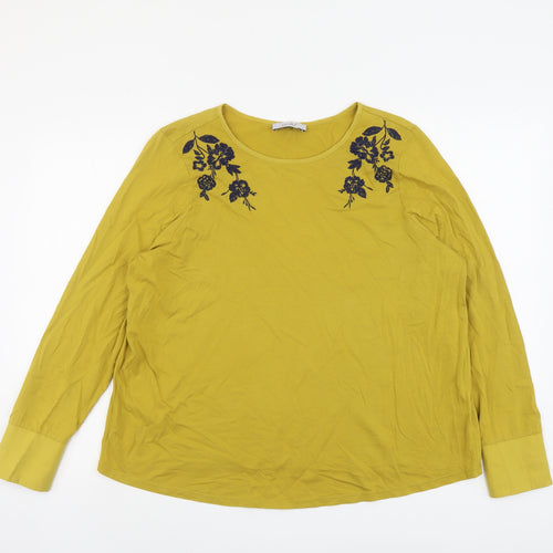 Per Una Womens Yellow Cotton Basic T-Shirt Size 16 Round Neck - Flower