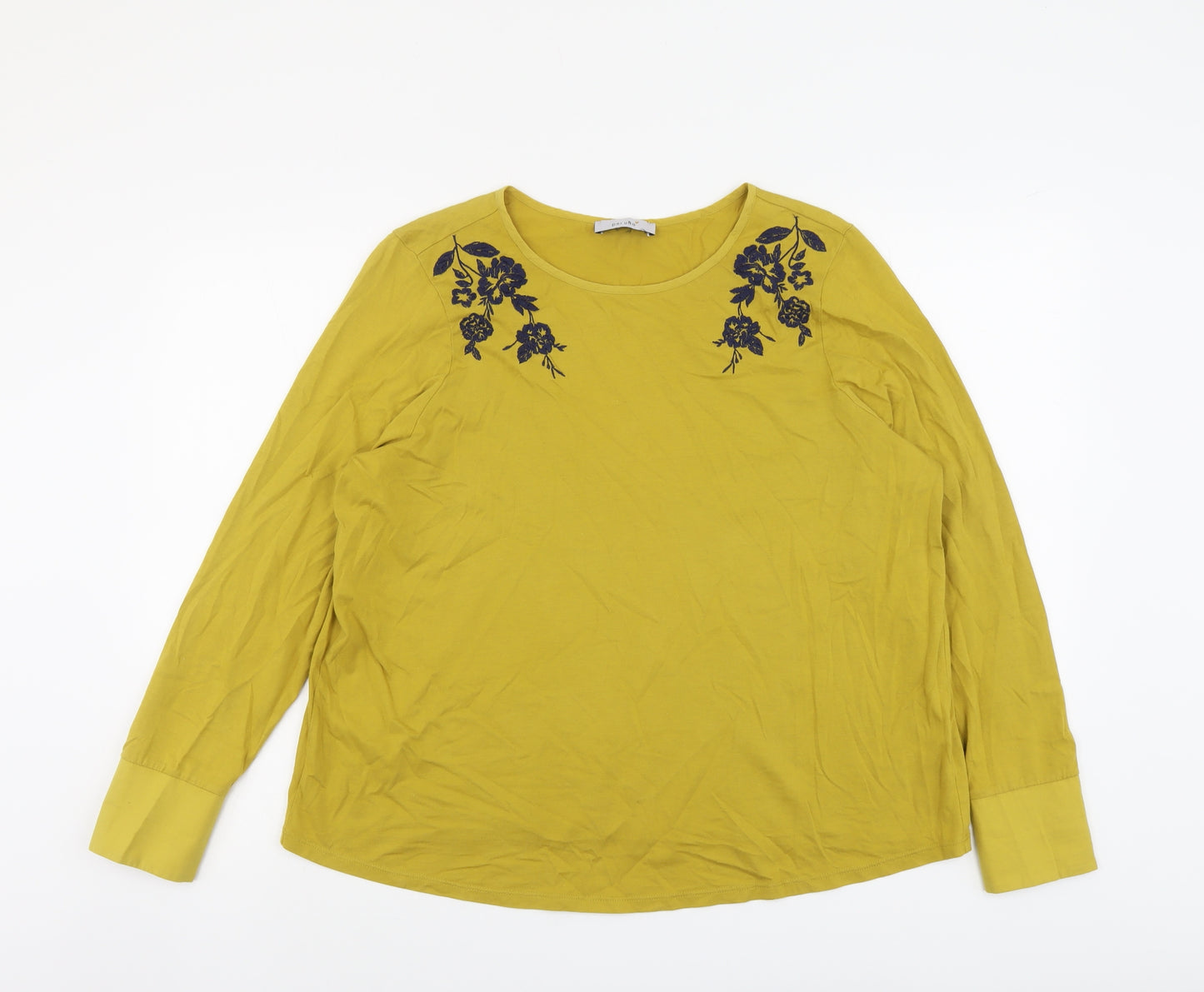 Per Una Womens Yellow Cotton Basic T-Shirt Size 16 Round Neck - Flower