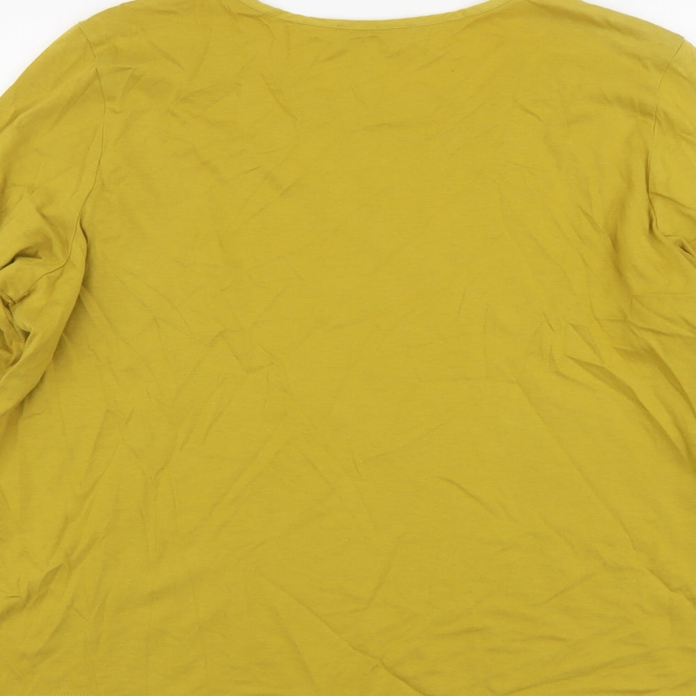 Per Una Womens Yellow Cotton Basic T-Shirt Size 16 Round Neck - Flower