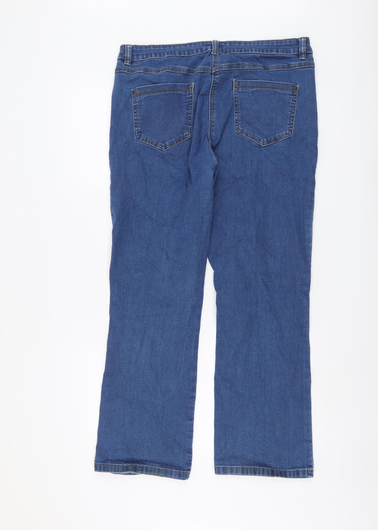M&Co Womens Blue Cotton Bootcut Jeans Size 16 L29 in Regular Button