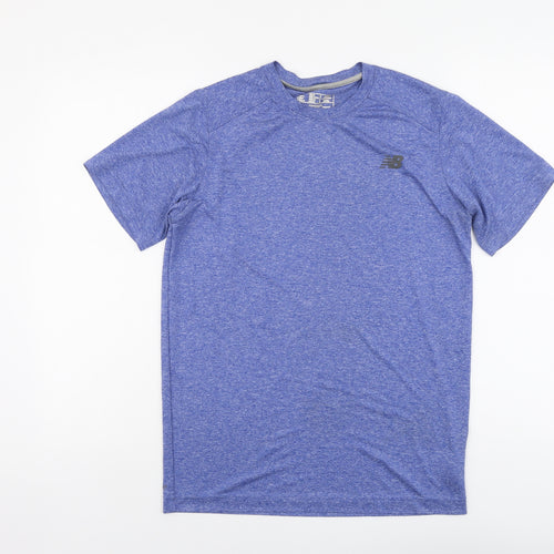 New Balance Mens Blue Polyester Basic T-Shirt Size S Round Neck Pullover
