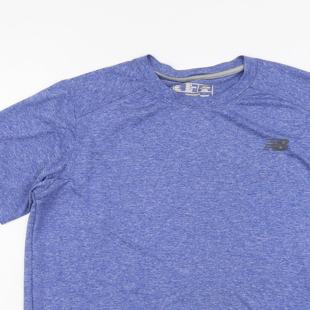 New Balance Mens Blue Polyester Basic T-Shirt Size S Round Neck Pullover
