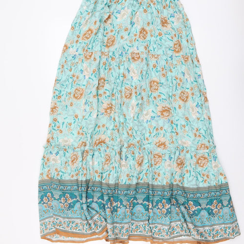 Roman Womens Green Floral Viscose Peasant Skirt Size 10 Drawstring