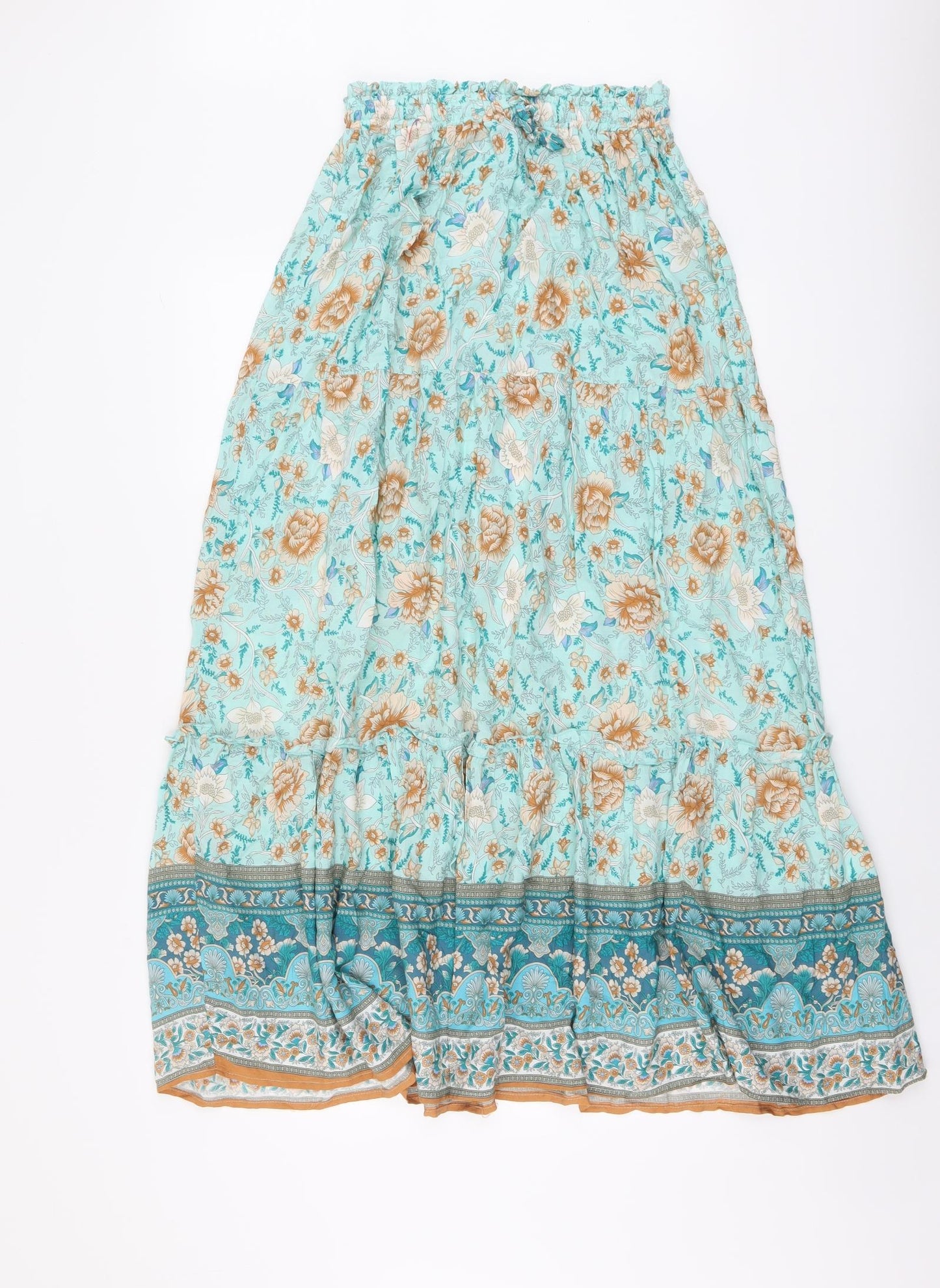Roman Womens Green Floral Viscose Peasant Skirt Size 10 Drawstring