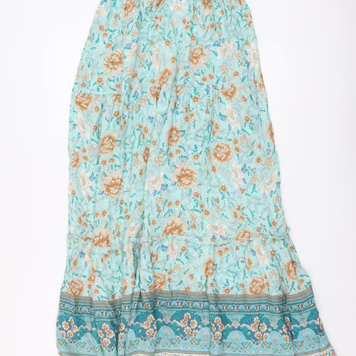 Roman Womens Green Floral Viscose Peasant Skirt Size 10 Drawstring