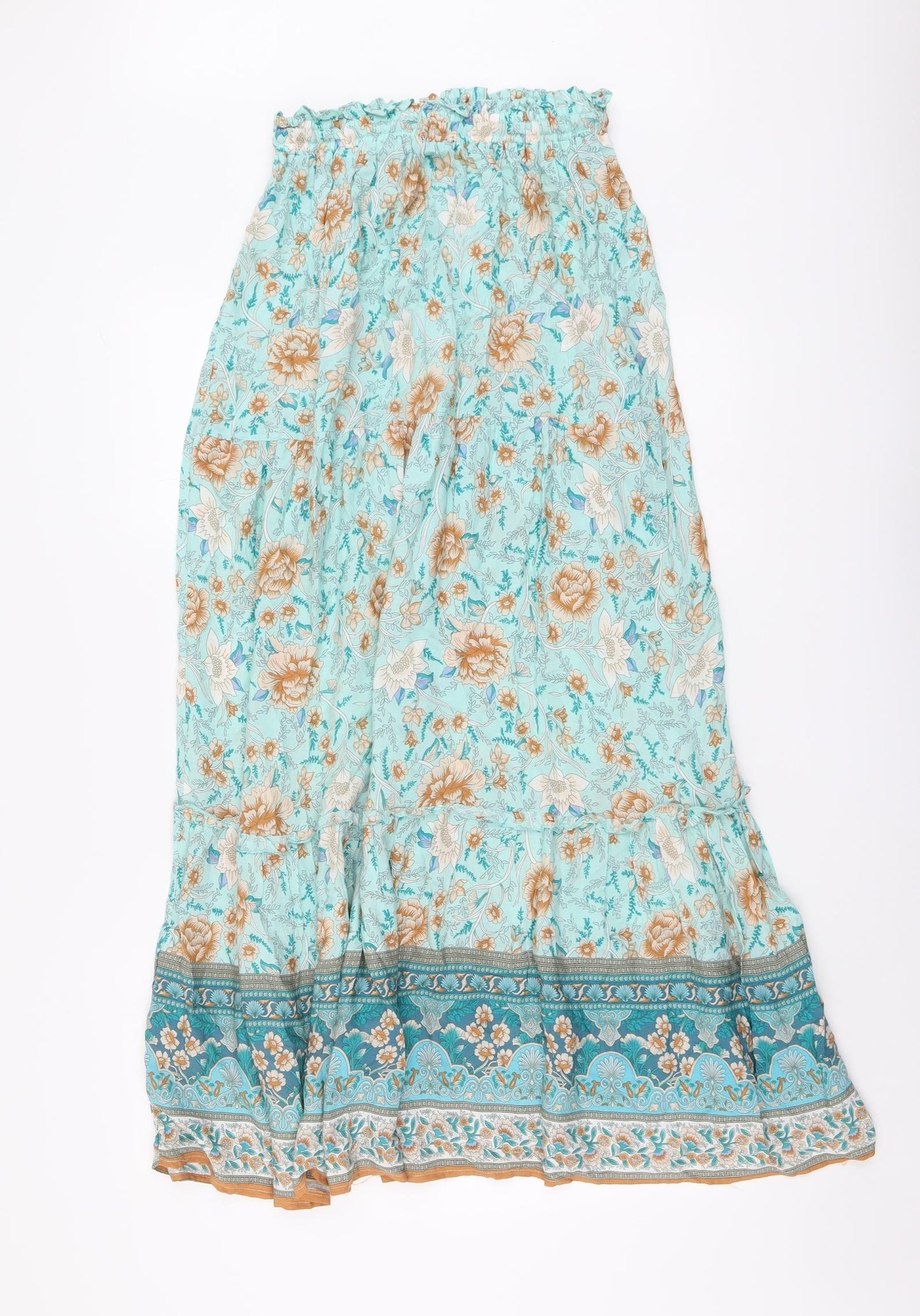 Roman Womens Green Floral Viscose Peasant Skirt Size 10 Drawstring