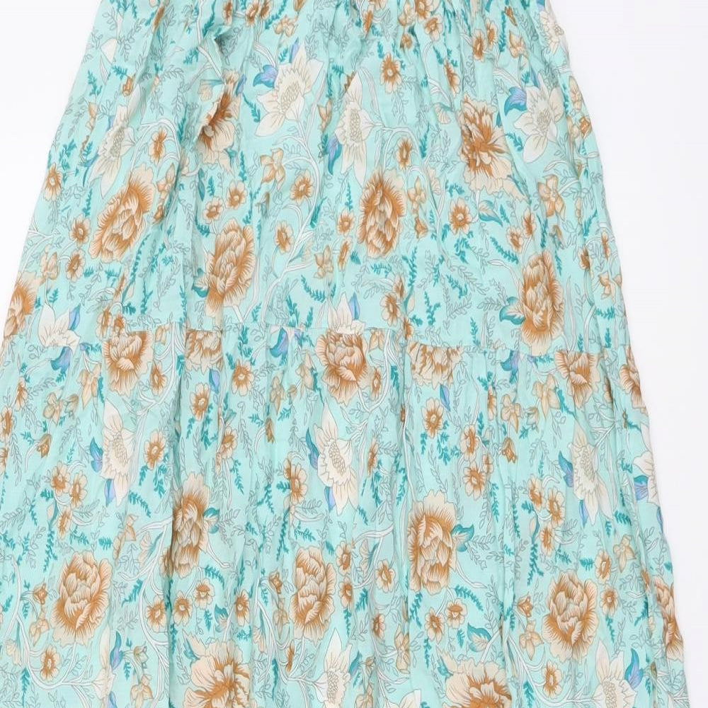 Roman Womens Green Floral Viscose Peasant Skirt Size 10 Drawstring