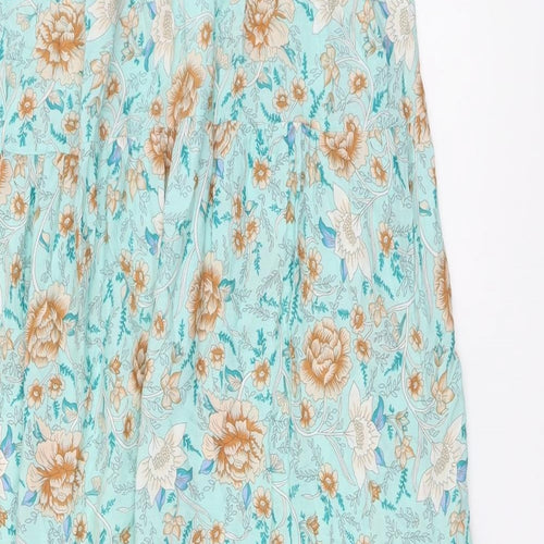 Roman Womens Green Floral Viscose Peasant Skirt Size 10 Drawstring