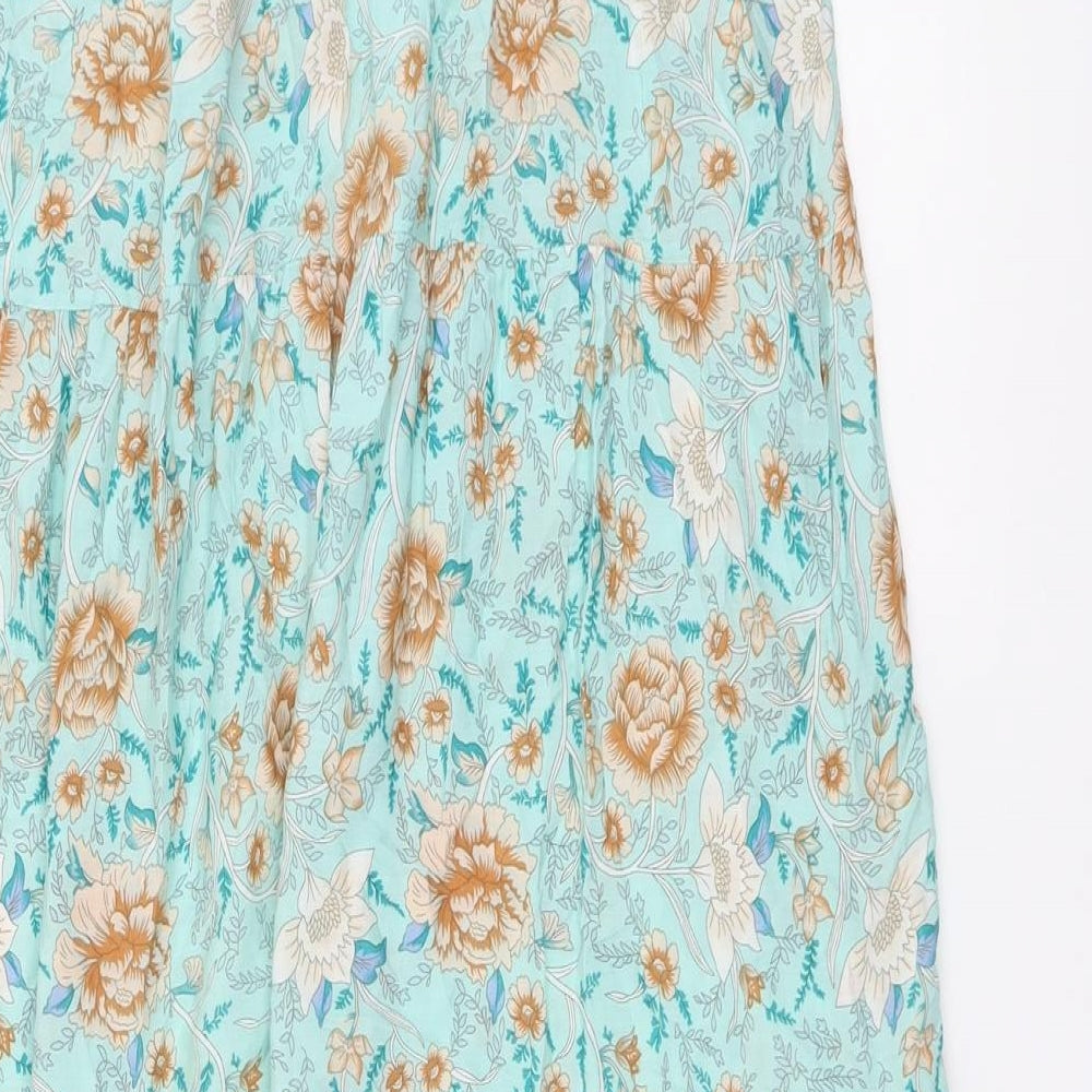Roman Womens Green Floral Viscose Peasant Skirt Size 10 Drawstring