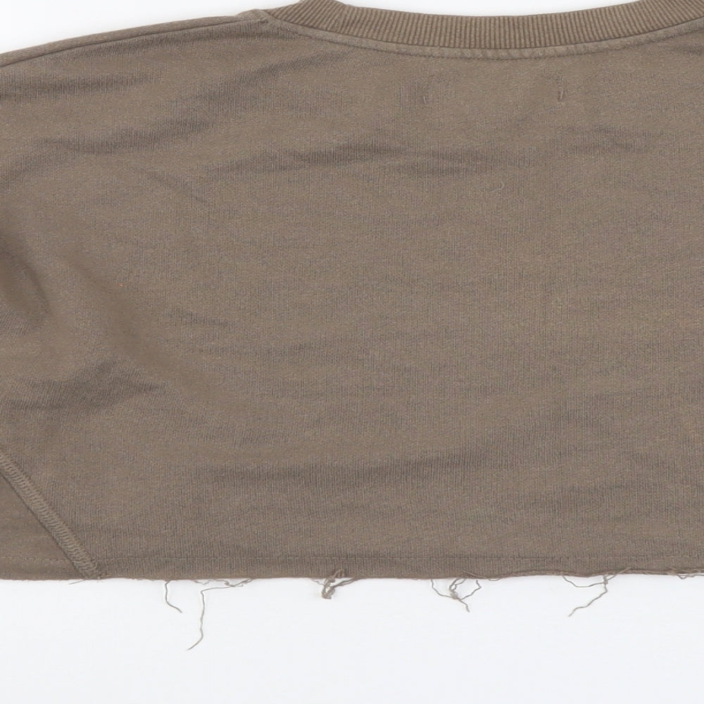 Pull&Bear Womens Brown Polyester Pullover Sweatshirt Size S Pullover - Cropped