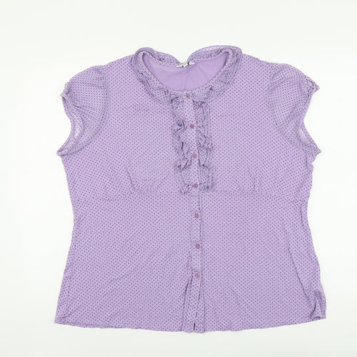 Debenhams Womens Purple Polka Dot Viscose Basic Button-Up Size 22 Round Neck