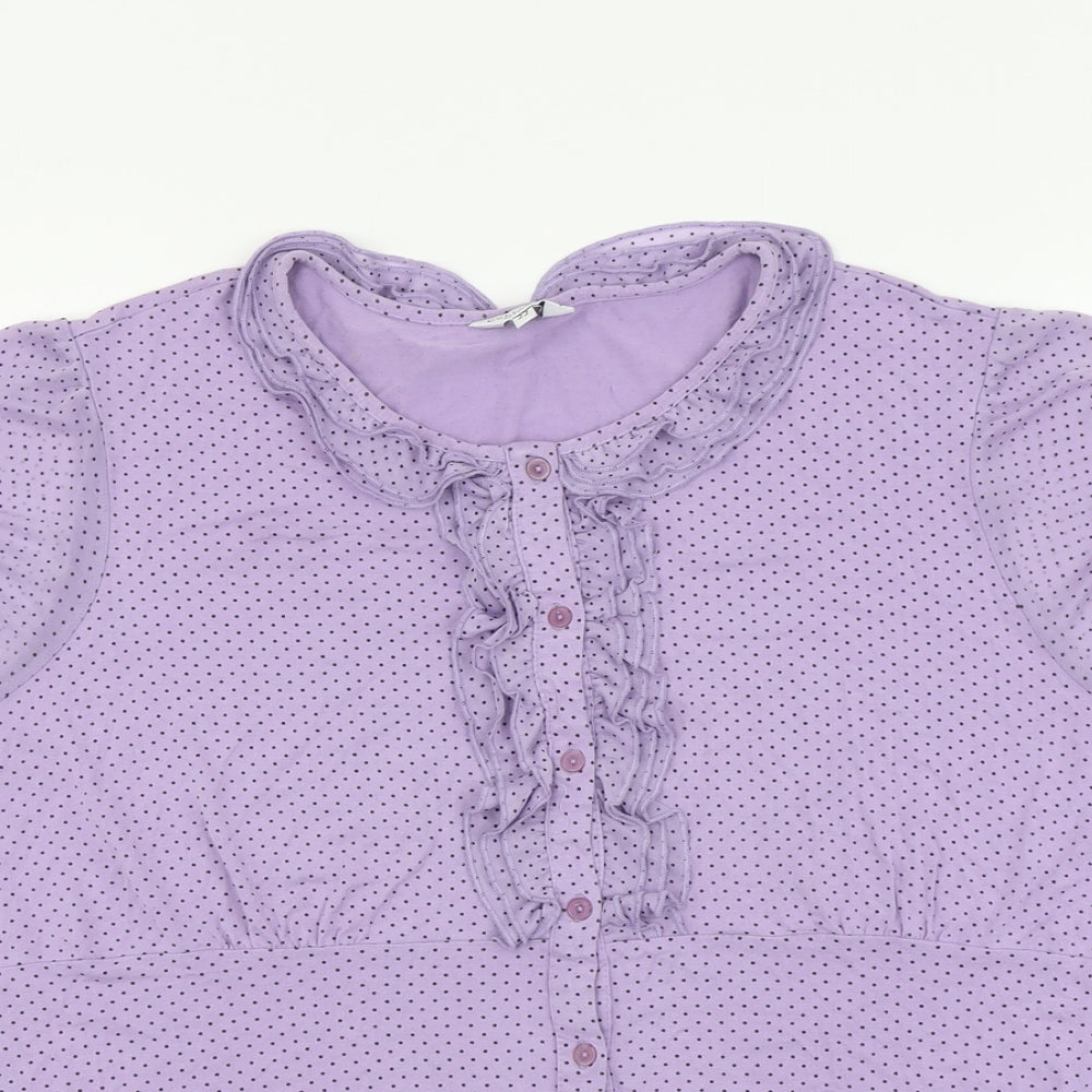 Debenhams Womens Purple Polka Dot Viscose Basic Button-Up Size 22 Round Neck