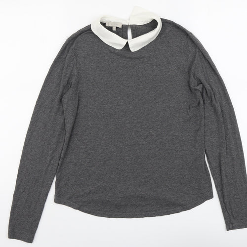 Hobbs Womens Grey Viscose Basic T-Shirt Size M Collared