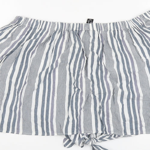 New Look Womens Grey Striped Viscose Basic Blouse Size 14 Off the Shoulder - Knot Front