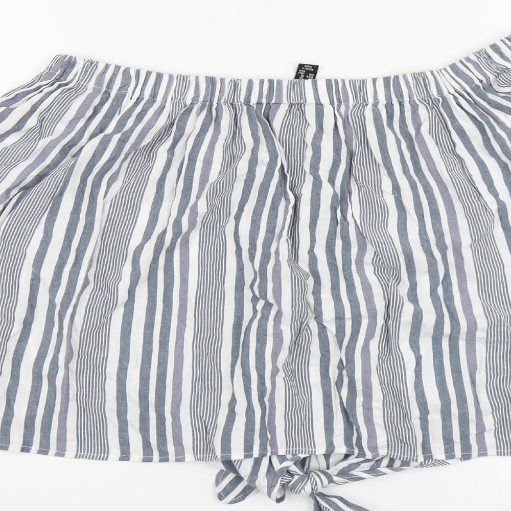 New Look Womens Grey Striped Viscose Basic Blouse Size 14 Off the Shoulder - Knot Front