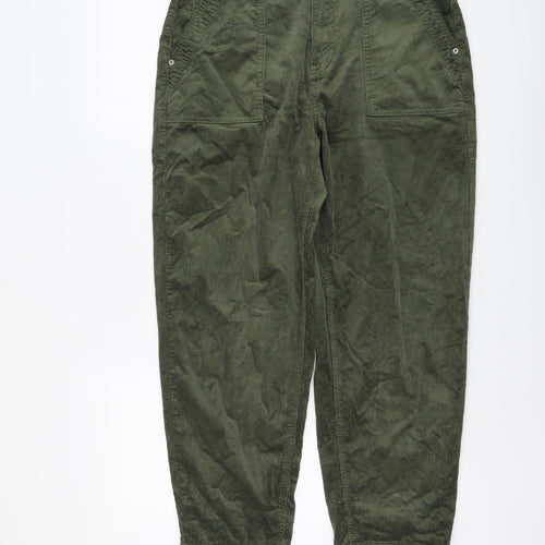 Per Una Womens Green Cotton Trousers Size 14 L26 in Regular Button
