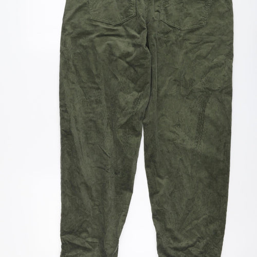 Per Una Womens Green Cotton Trousers Size 14 L26 in Regular Button