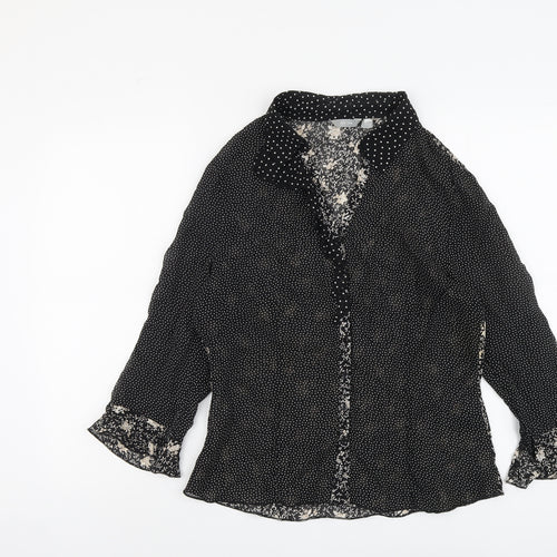 Per Una Womens Black Geometric Polyester Basic Button-Up Size 14 Collared